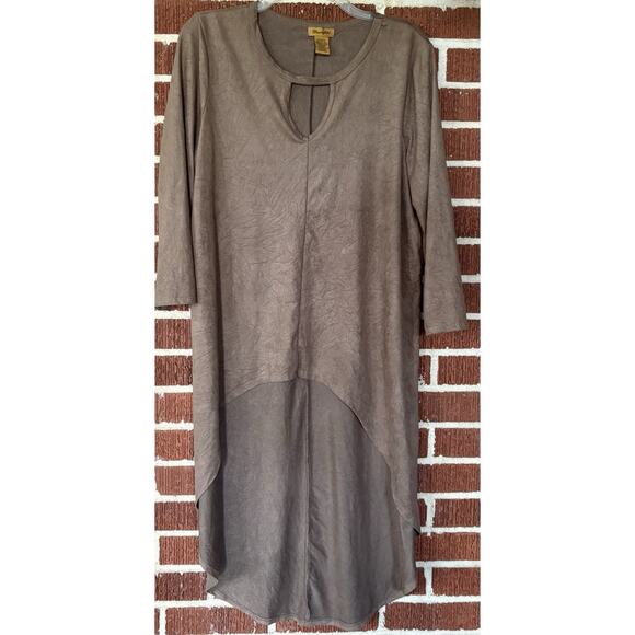 Wrangler High Low Brown Faux Suede Keyhole Neck Top Size XL - Picture 1 of 3